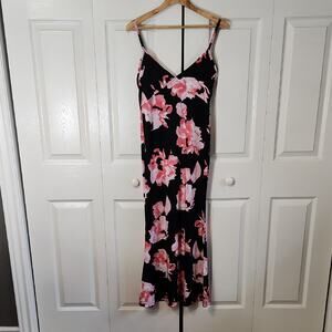 Vintage Black Floral Mermaid Dress Size SM Slip Vacation Floral Y2K Maxi Tropic